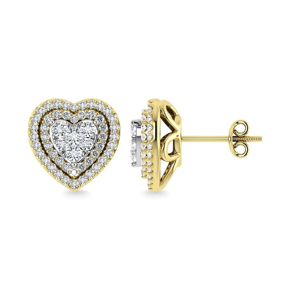 Diamond Double Halo Stud Earrings - 0.88 Carats in 10KT Gold, Try at Home