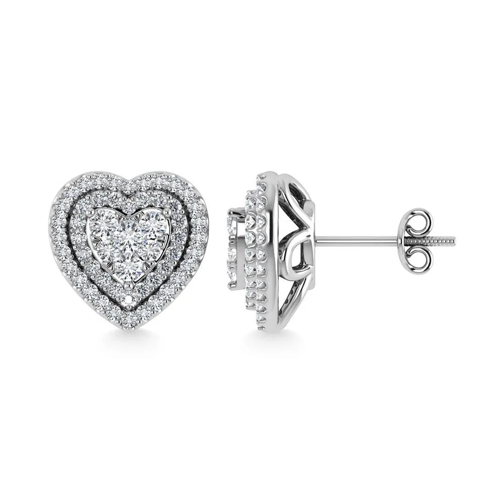 Diamond Double Halo Stud Earrings - 0.88 Carats in 10KT Gold, Try at Home