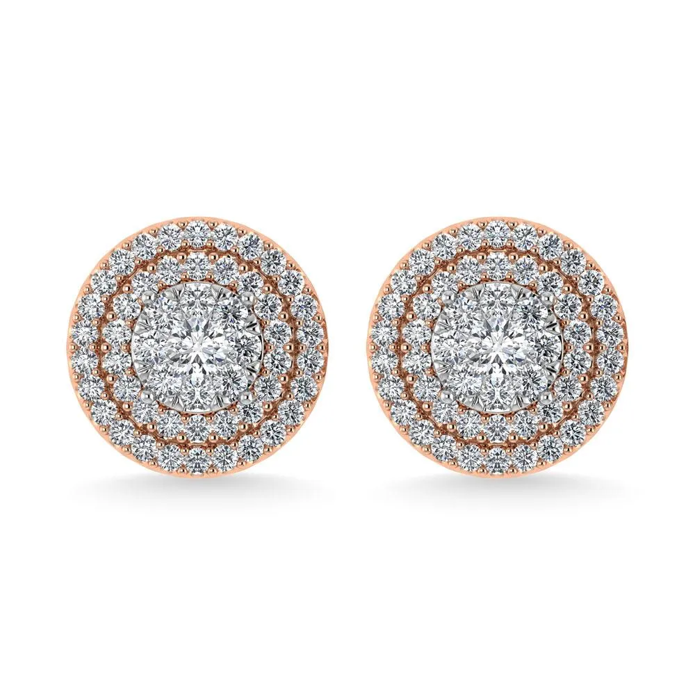 Diamond Double Halo Stud Earrings - 0.88 Carats in 10KT Gold, Try at Home