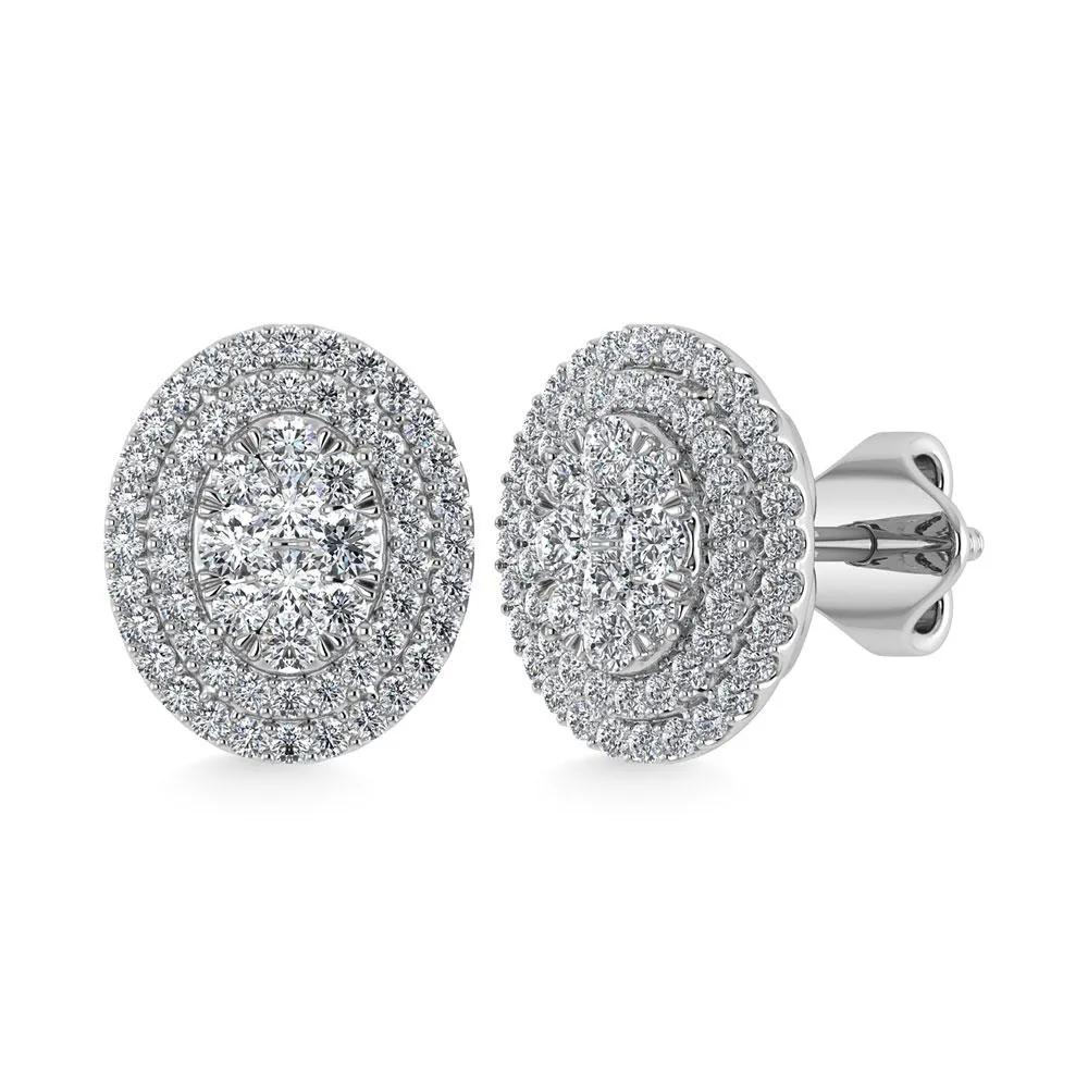 Diamond Double Halo Stud Earrings - 0.88 Carats in 10KT Gold, Try at Home