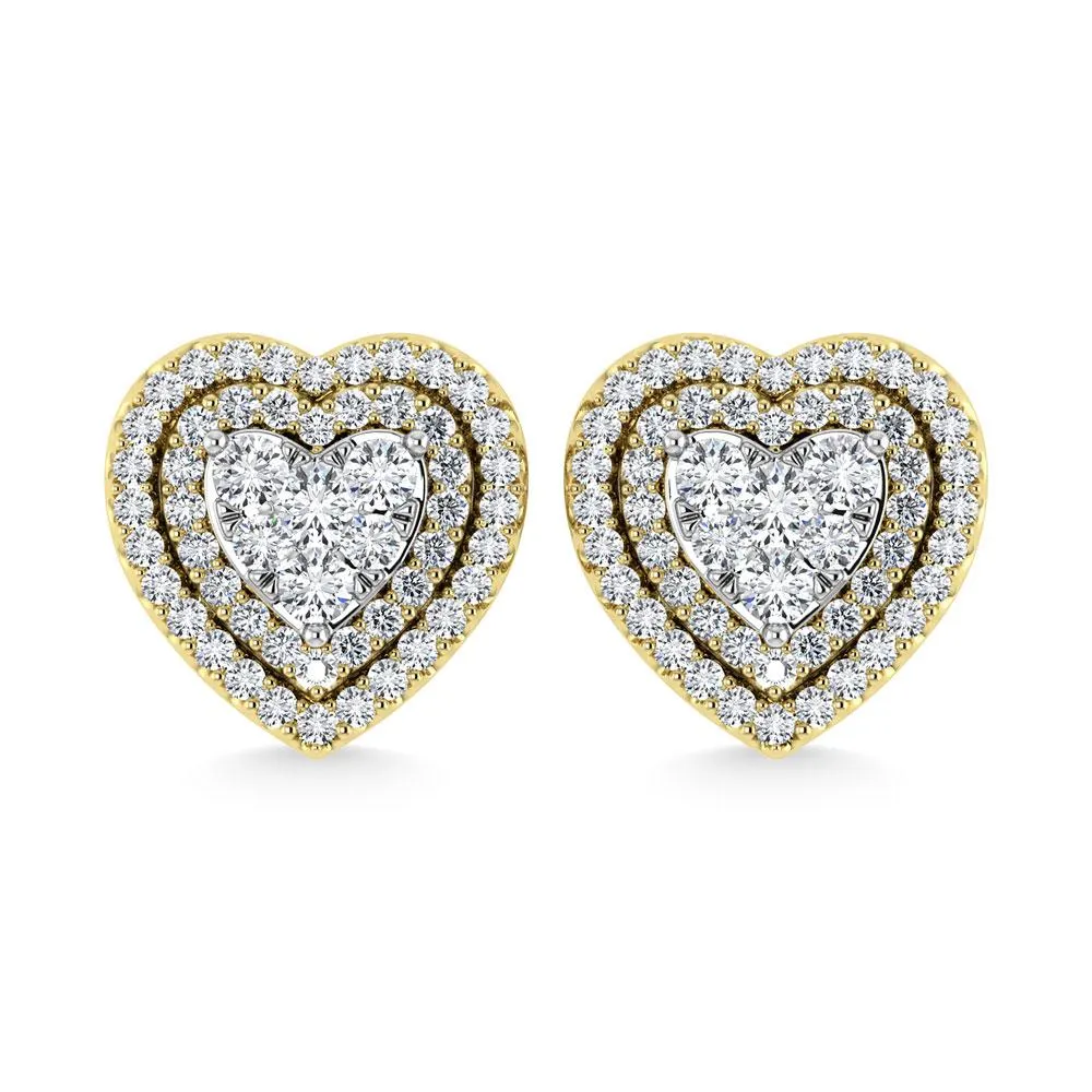 Diamond Double Halo Stud Earrings - 0.88 Carats in 10KT Gold, Try at Home
