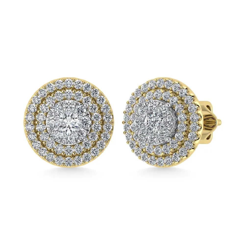 Diamond Double Halo Stud Earrings - 0.88 Carats in 10KT Gold, Try at Home
