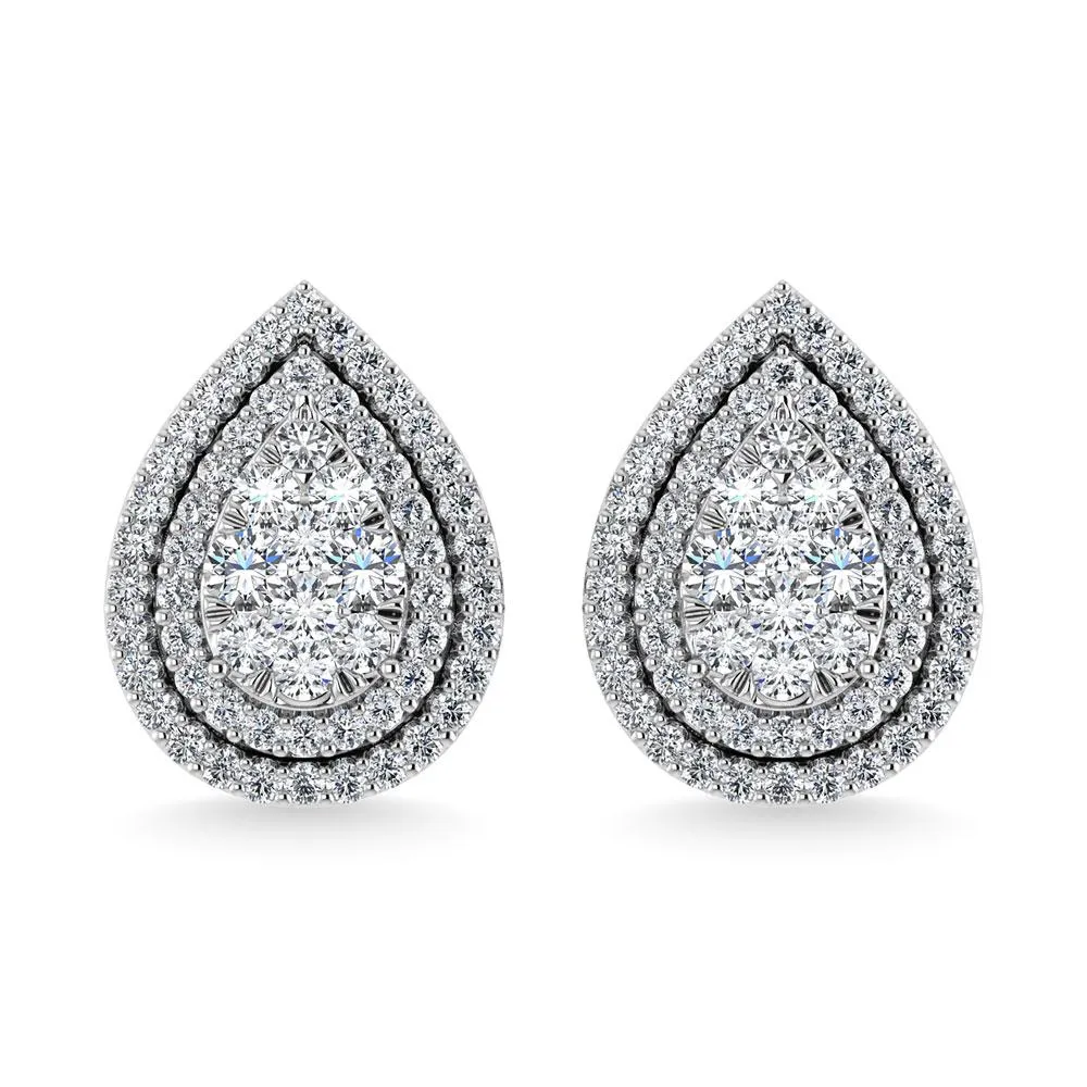 Diamond Double Halo Stud Earrings - 0.88 Carats in 10KT Gold, Try at Home