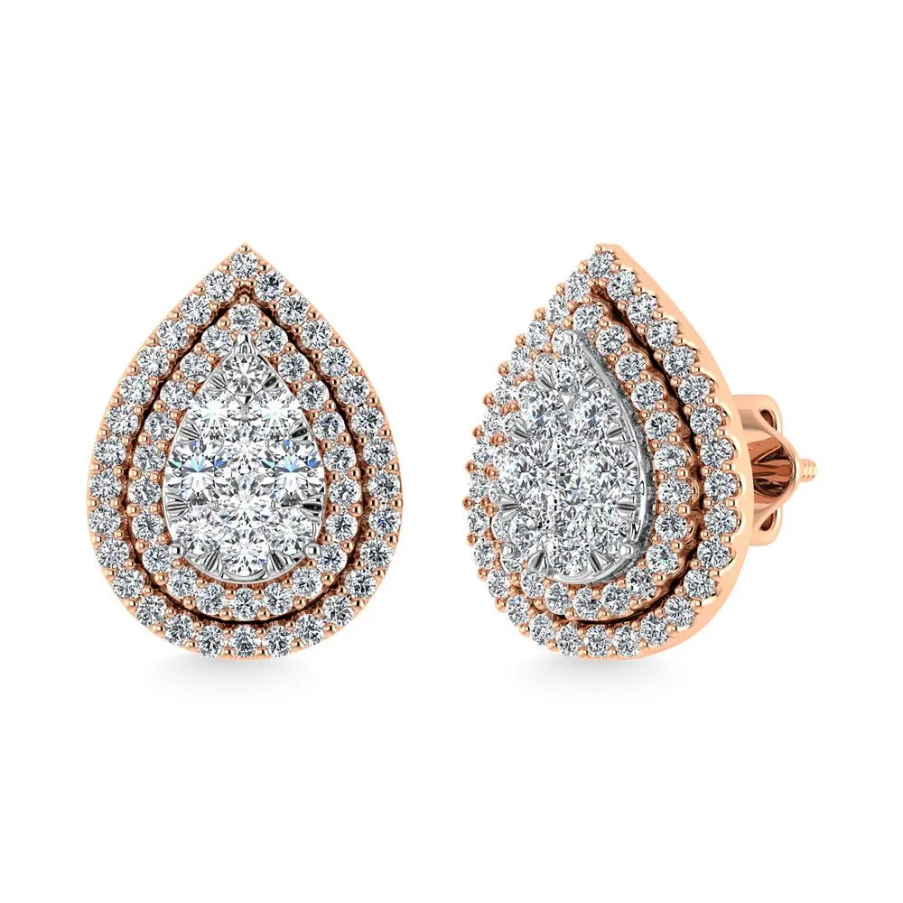 Diamond Double Halo Stud Earrings - 0.88 Carats in 10KT Gold, Try at Home