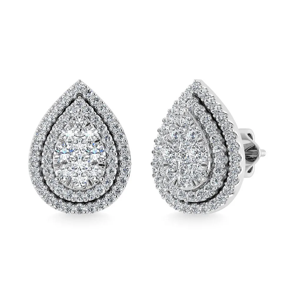 Diamond Double Halo Stud Earrings - 0.88 Carats in 10KT Gold, Try at Home