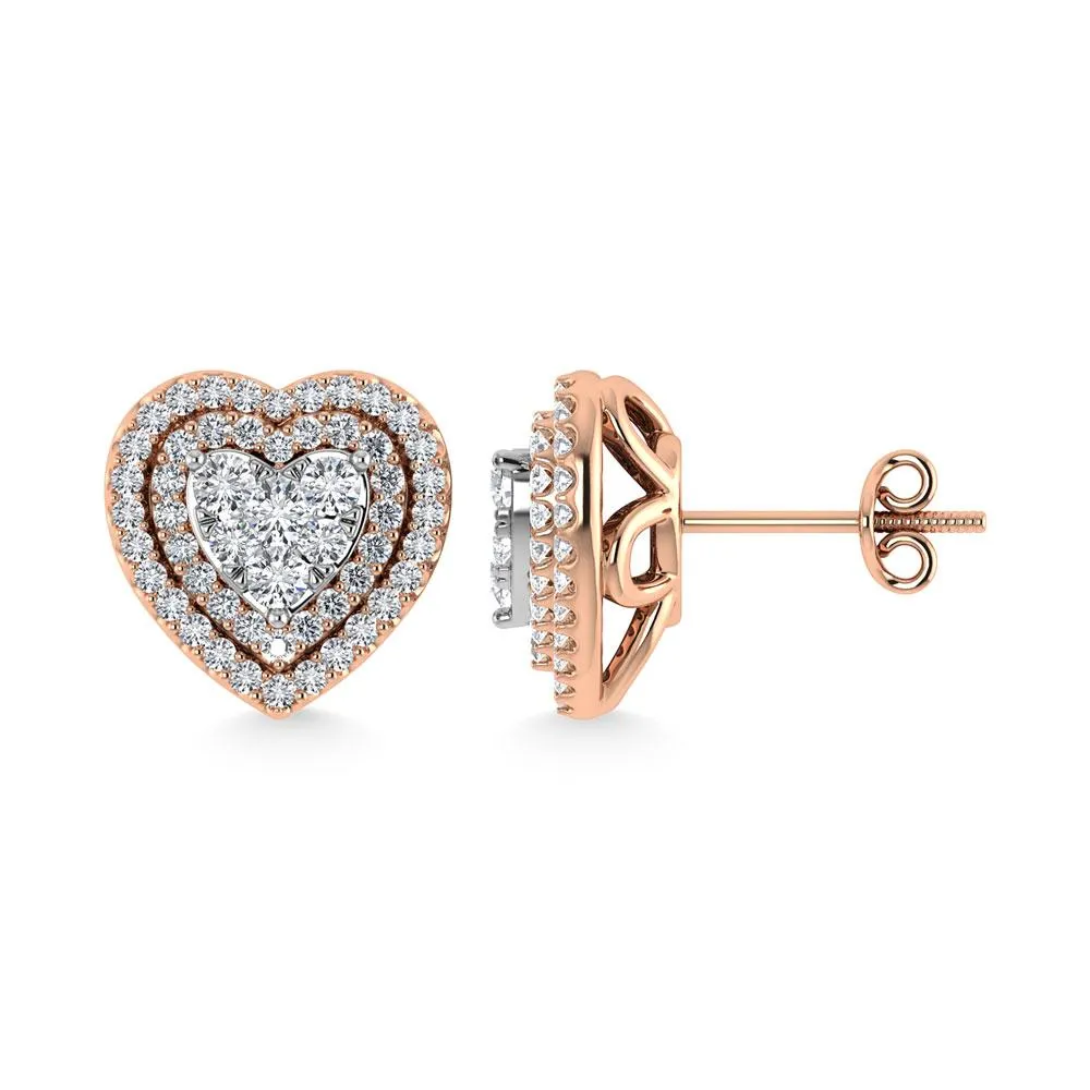 Diamond Double Halo Stud Earrings - 0.88 Carats in 10KT Gold, Try at Home
