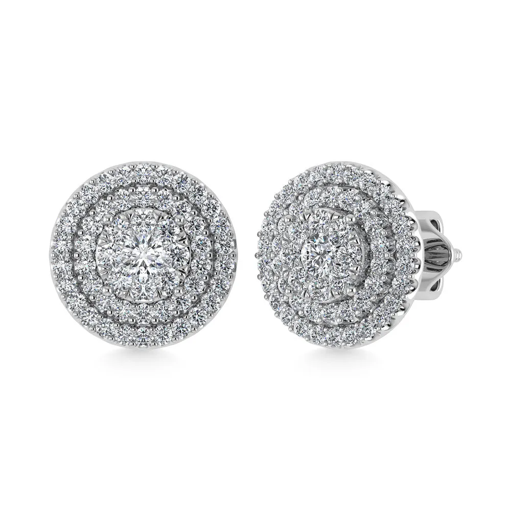 Diamond Double Halo Stud Earrings - 0.88 Carats in 10KT Gold, Try at Home