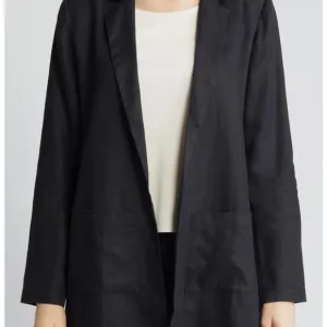 Elieen fisher open blazer organic cotton size petite medium black