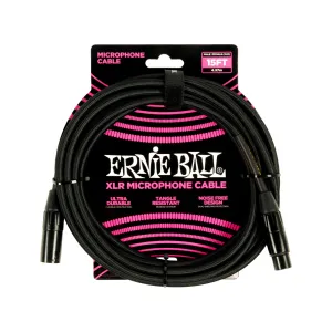 Ernie Ball 15FT Braided Male to Female XLR Microphone Cable, Black