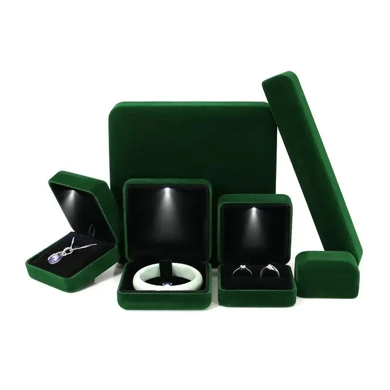 Flannel LED Light Jewelry Box Gift Wedding Velvet Ring Pendant Earring Display Storage Leather Jewellery Boxes Packaging