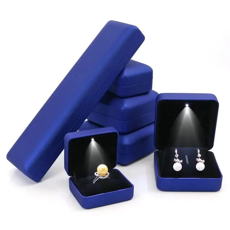 Flannel LED Light Jewelry Box Gift Wedding Velvet Ring Pendant Earring Display Storage Leather Jewellery Boxes Packaging
