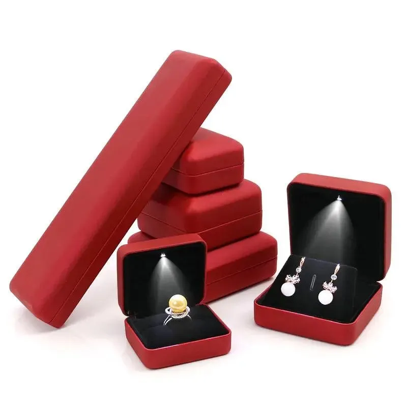 Flannel LED Light Jewelry Box Gift Wedding Velvet Ring Pendant Earring Display Storage Leather Jewellery Boxes Packaging