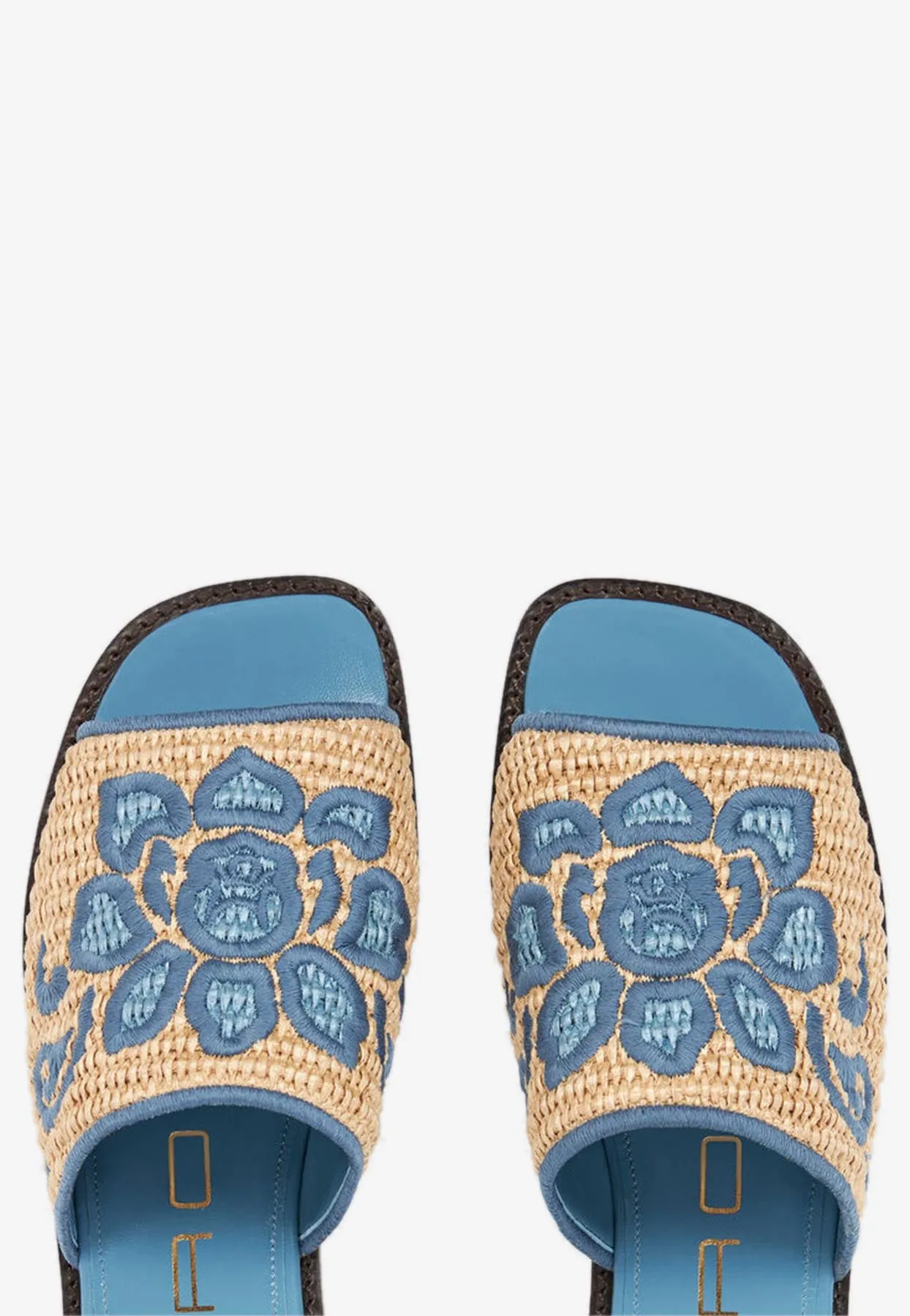Floral Embroidered Woven-Raffia Slides
