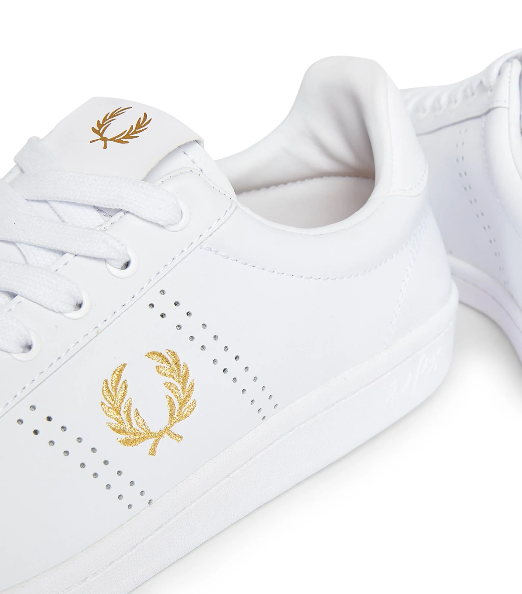 Fred Perry B722 Leather Trainers White Gold