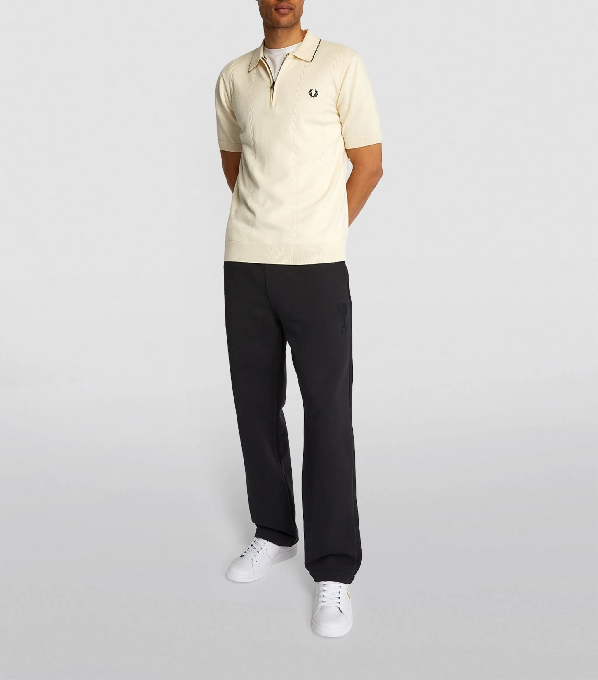 Fred Perry B722 Leather Trainers White Gold