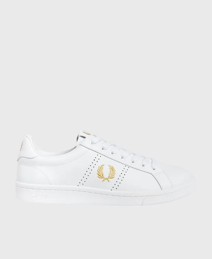 Fred Perry B722 Leather Trainers White Gold