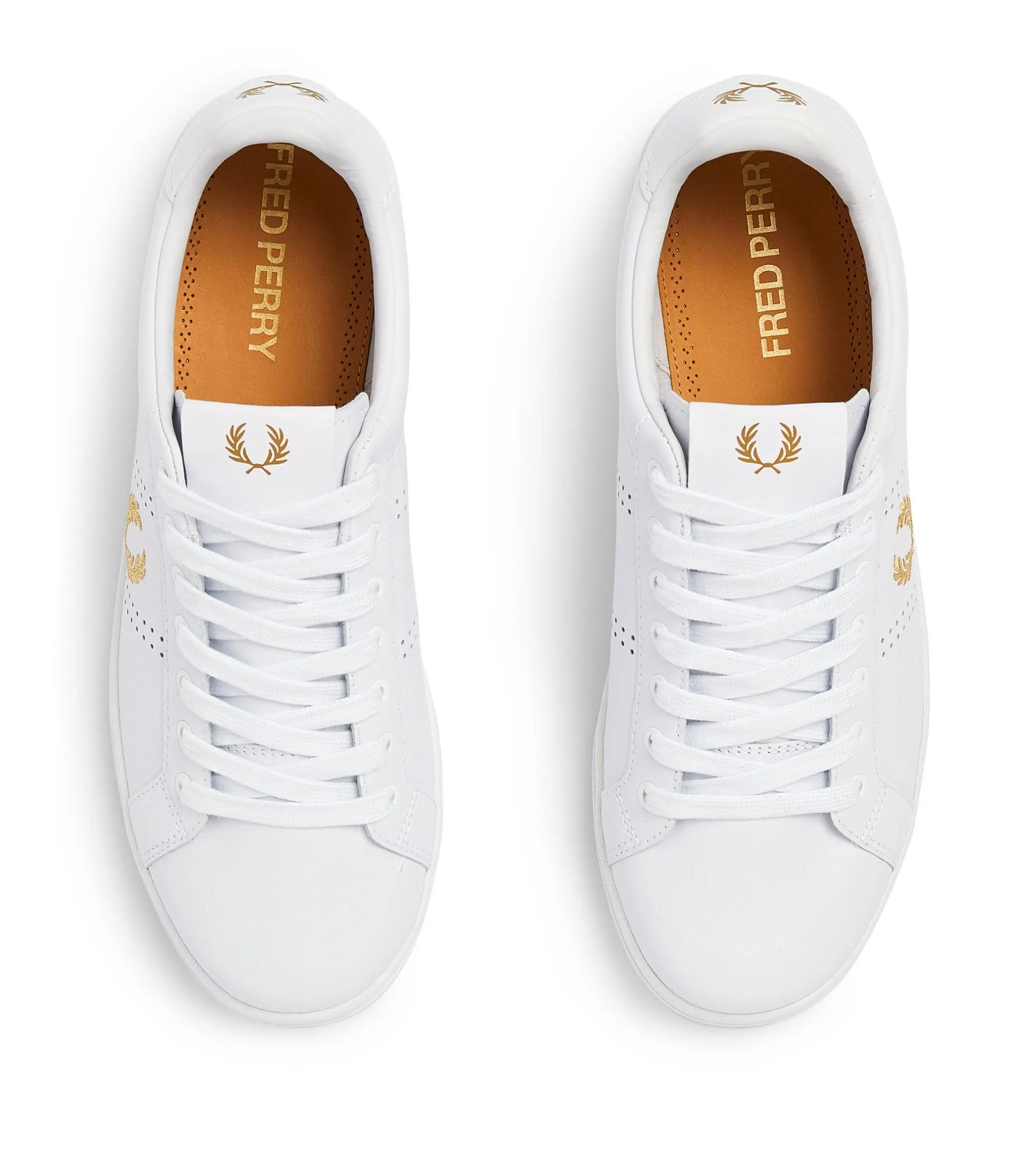 Fred Perry B722 Leather Trainers White Gold