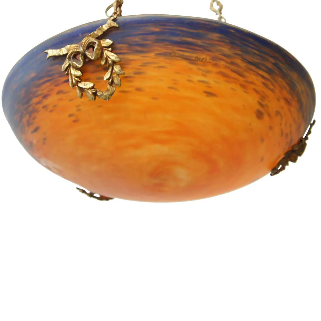 French Schneider Art Glass Bowl Hanging Pendant Light