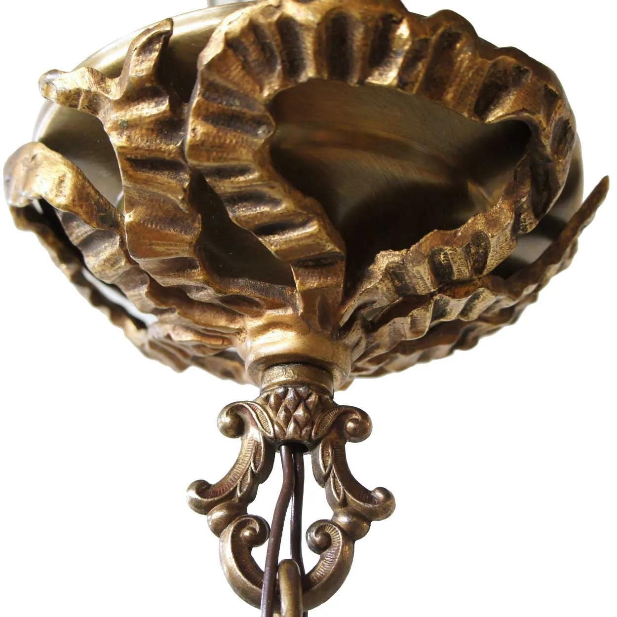 French Schneider Art Glass Bowl Hanging Pendant Light