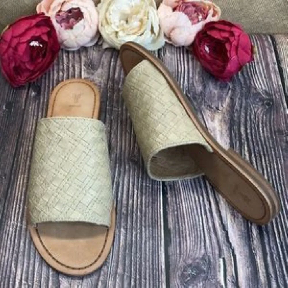 Frye Cream Robin Woven Slide Flat Sandals 10M