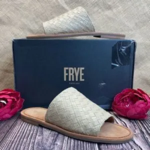 Frye Cream Robin Woven Slide Flat Sandals 10M