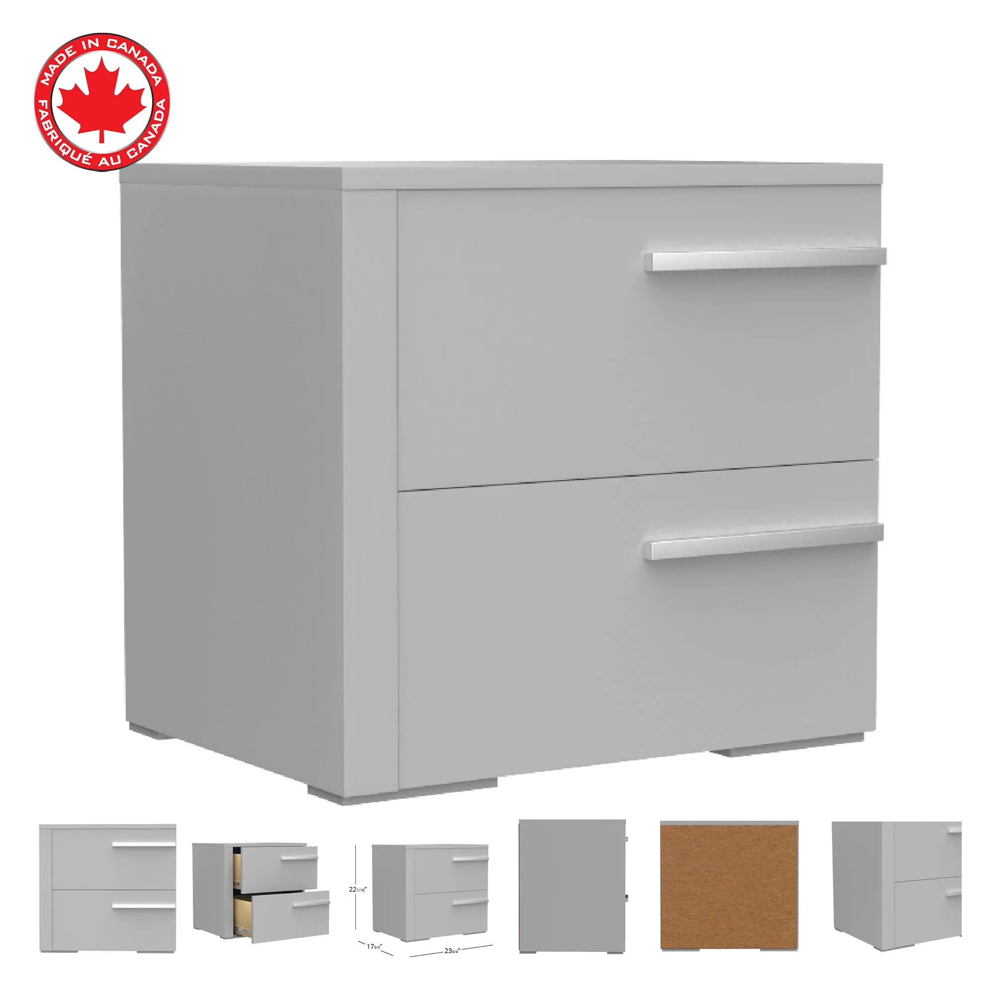 Gabriella left 2 drawer night table storage home decor, light grey