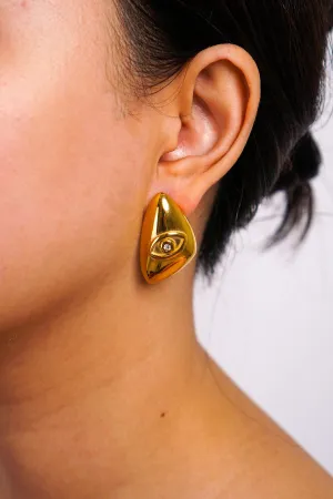 Gold Smooth Diamond Eye Stud Earrings