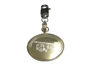 Gold Toned Etched Oval Sleek Fire Truck with Ladder Pendant Zipper Pull Charm
