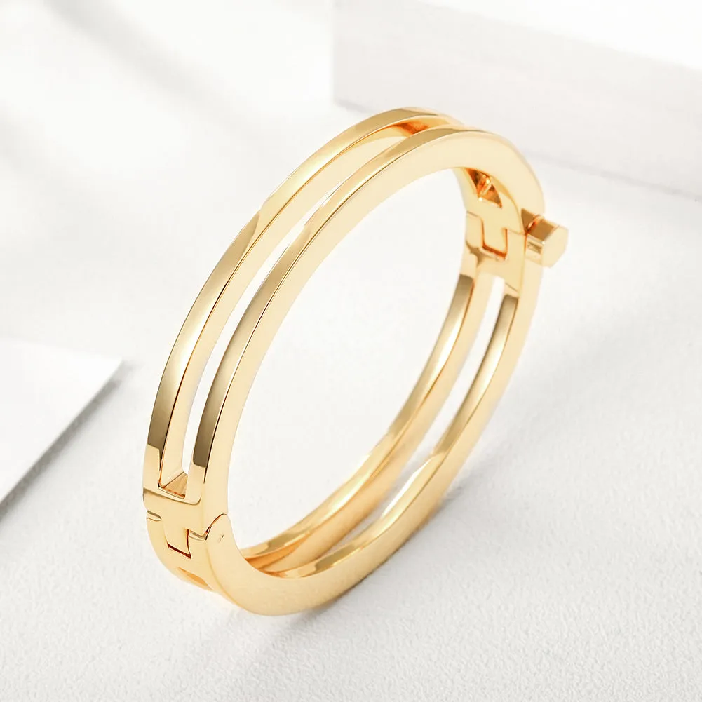 Golden hollow smooth bracelet-NSB1657ST