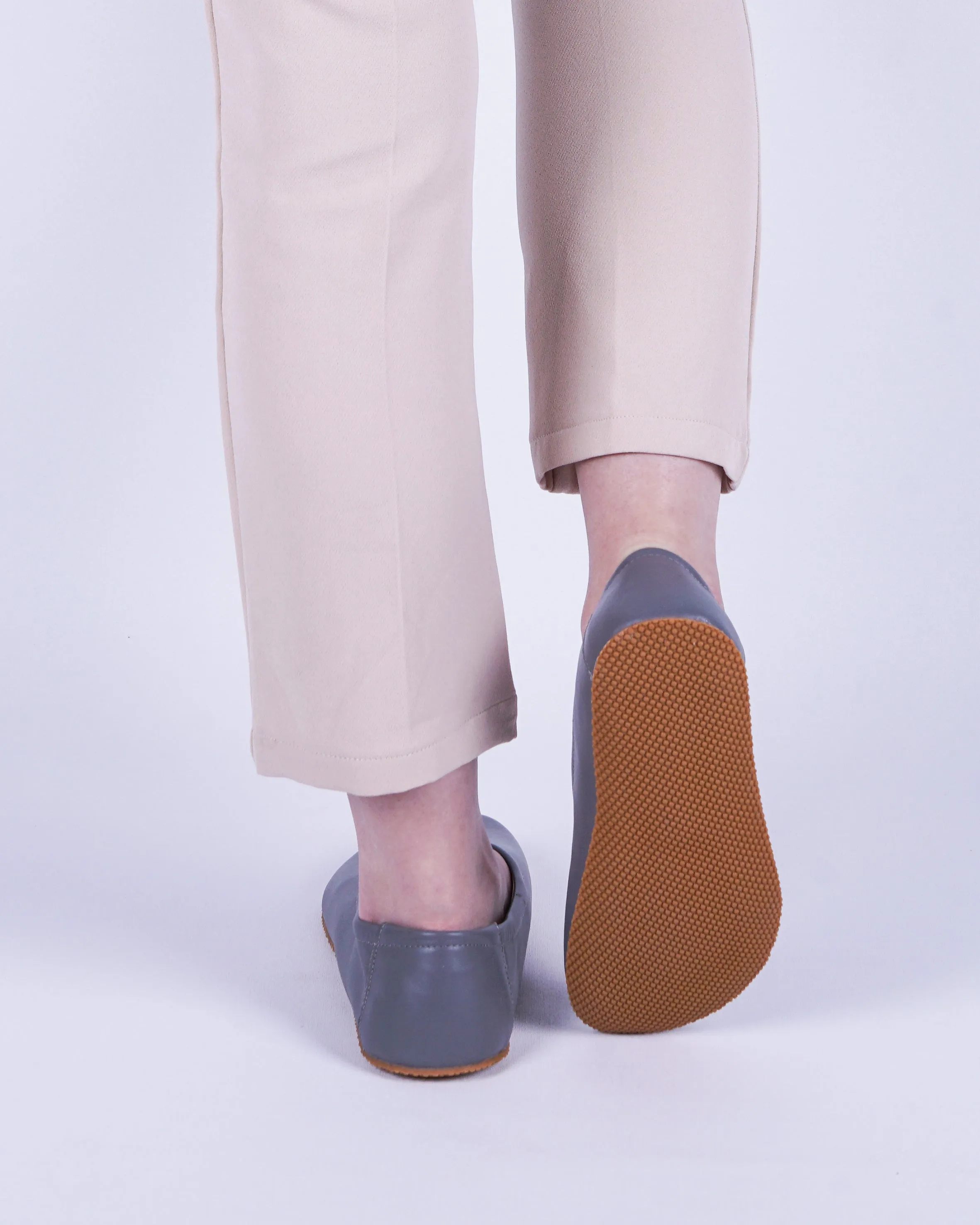 Gray Women Flat Ballets Wide Barefoot Smooth Leather Handmade