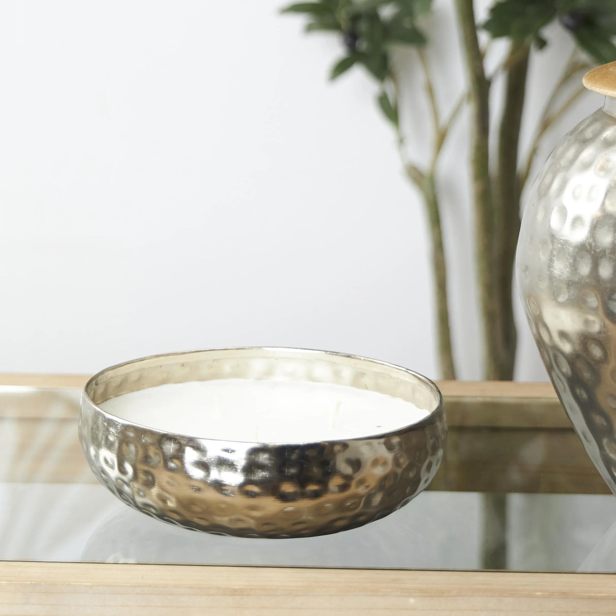 HAMMERED SILVER 3 WICK CANDLE -  WHITE SAGE
