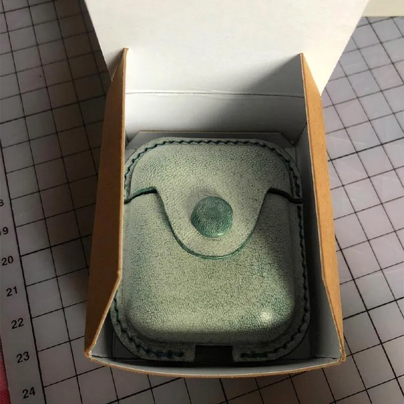 Handmade Green Leather AirPods 1,2 Case Leather AirPods Case 1,2 Airpod Case Cover