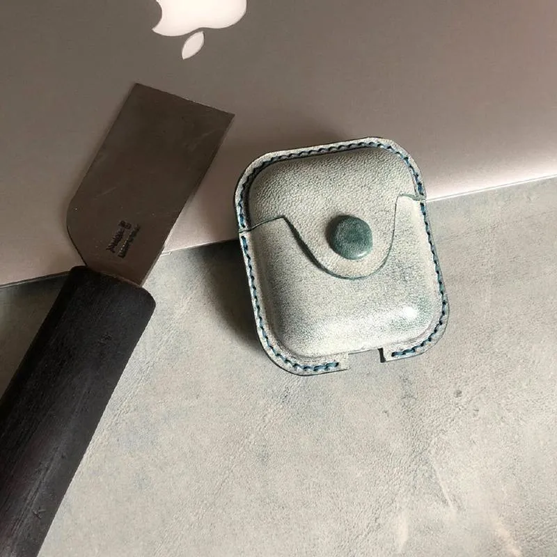 Handmade Green Leather AirPods 1,2 Case Leather AirPods Case 1,2 Airpod Case Cover