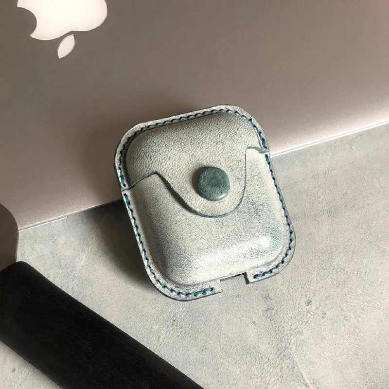 Handmade Green Leather AirPods 1,2 Case Leather AirPods Case 1,2 Airpod Case Cover