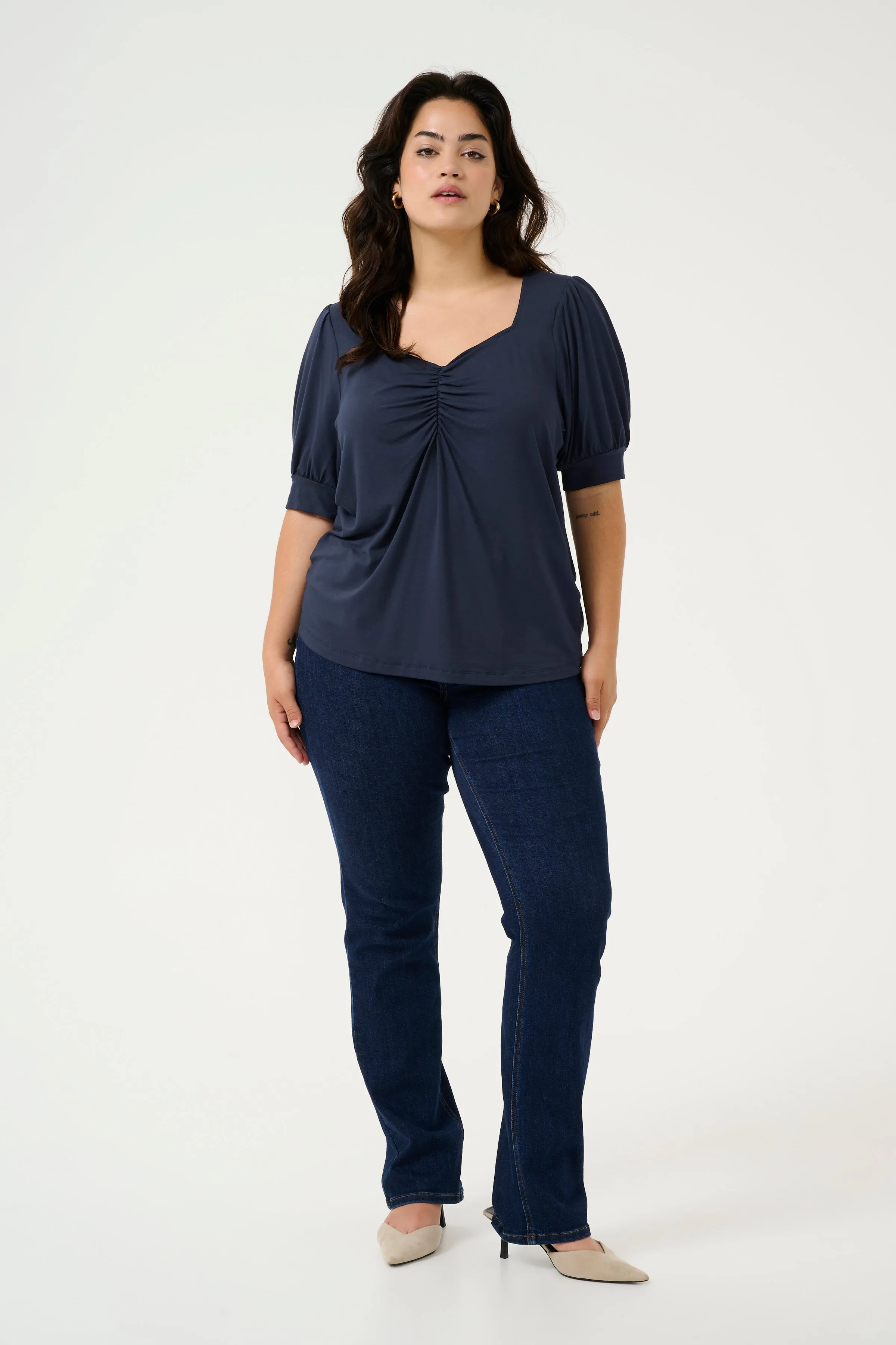 Kaffe Curve Sissy Blouse in Navy