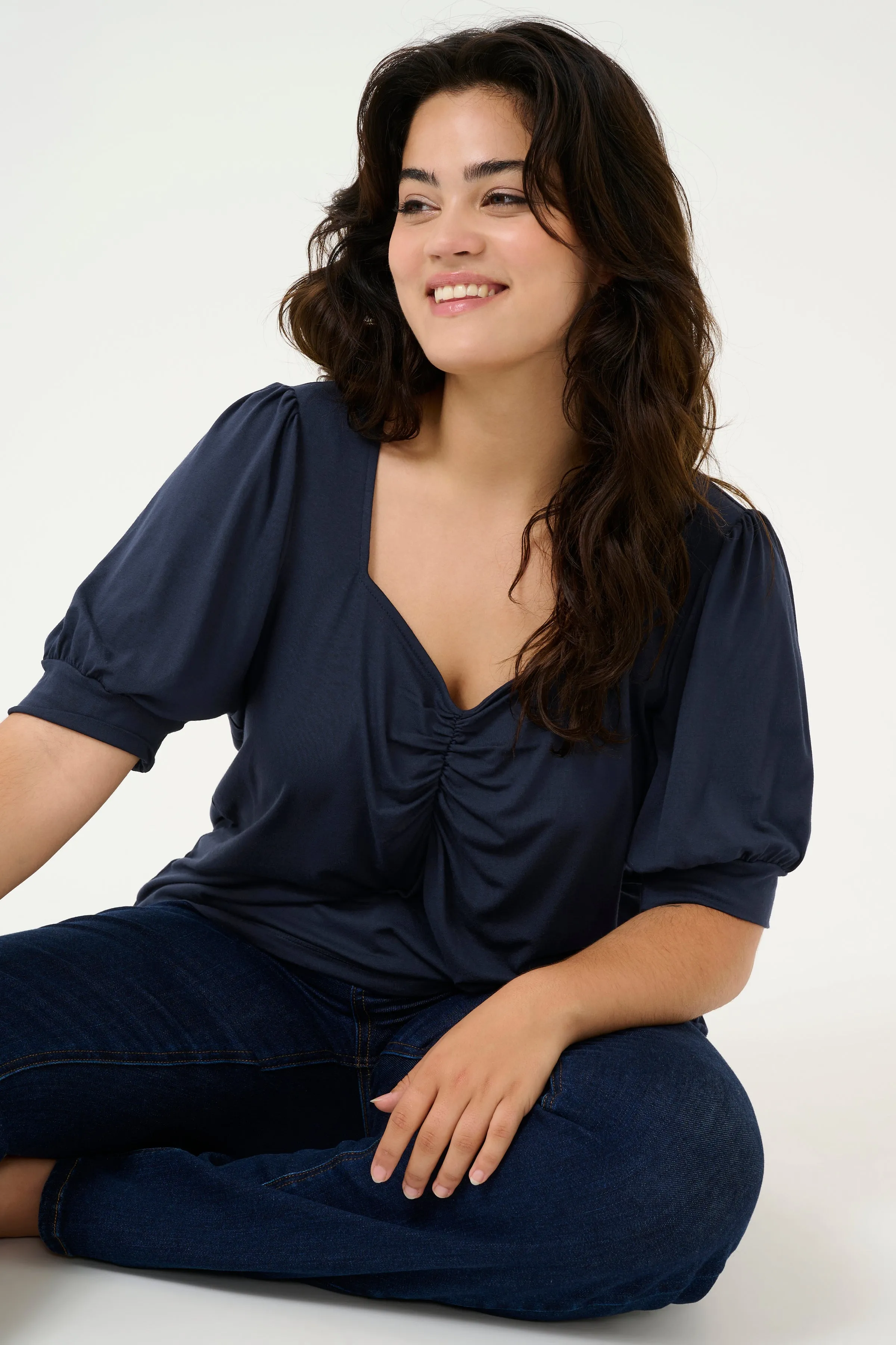 Kaffe Curve Sissy Blouse in Navy