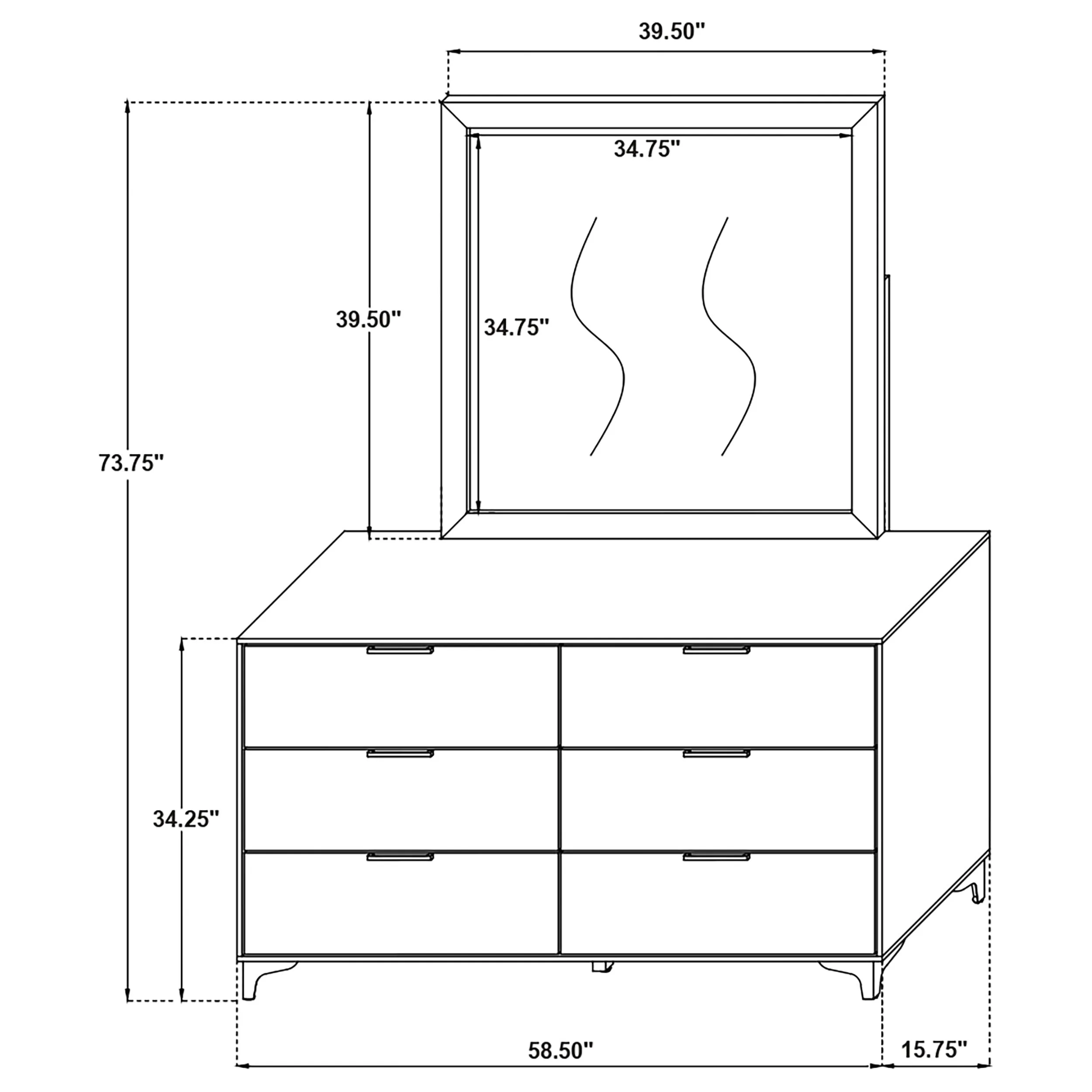 Kendall 6-drawer Dresser with Mirror Black
