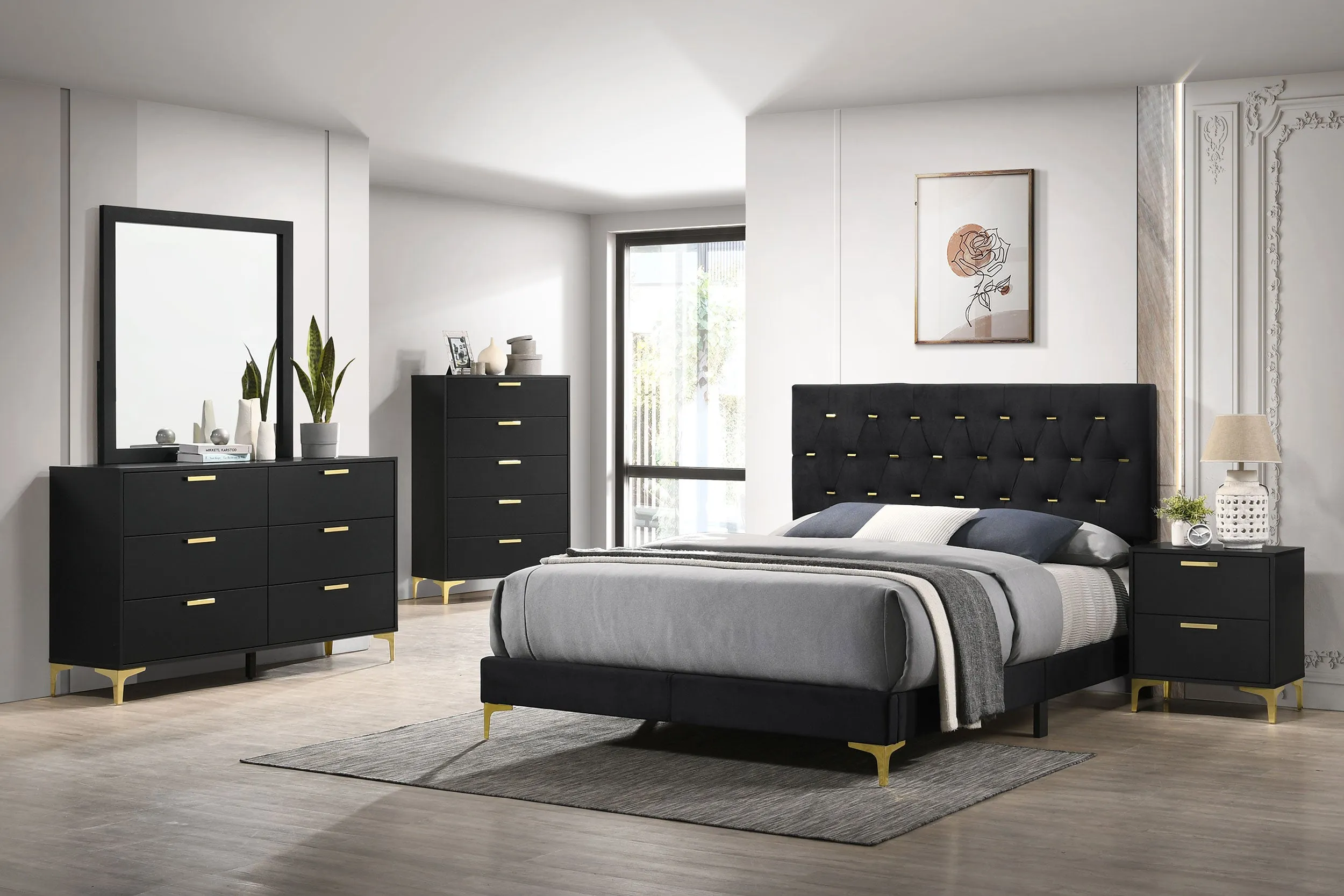 Kendall 6-drawer Dresser with Mirror Black