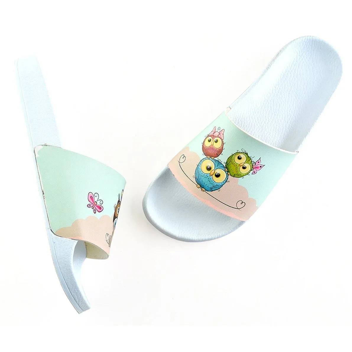 Light Blue and Pink Colored Sweet Bear and Owl Patterned Sandal - CAP112