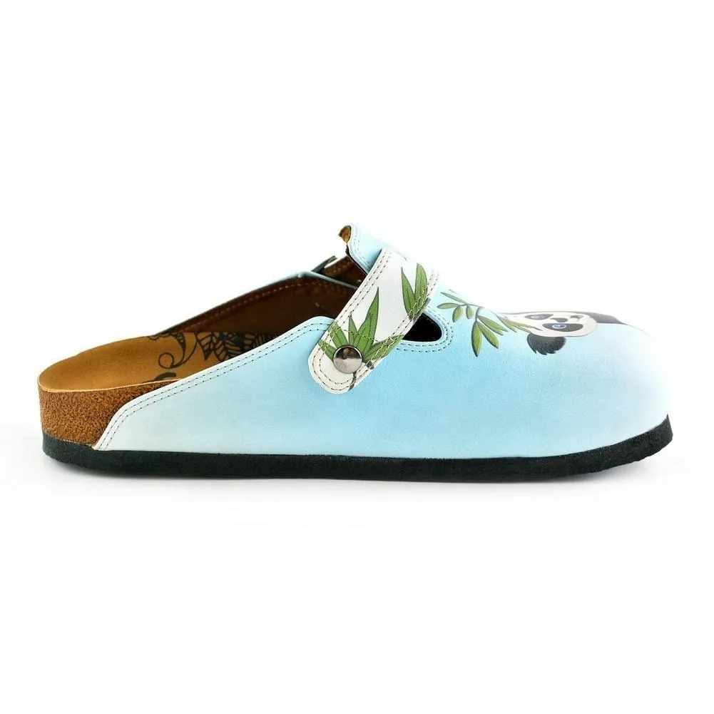 Light Blue Colored and Brown, Green Tree Leafed, Panda Patterned Clogs - WCAL362