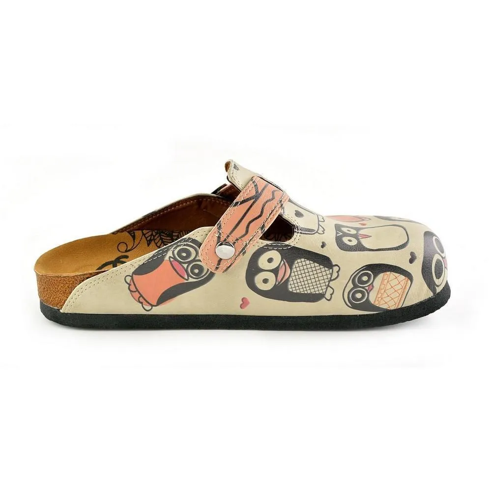 Light Pink, Black Striped and Black Cute Penguins Patterned Clogs - CAL347