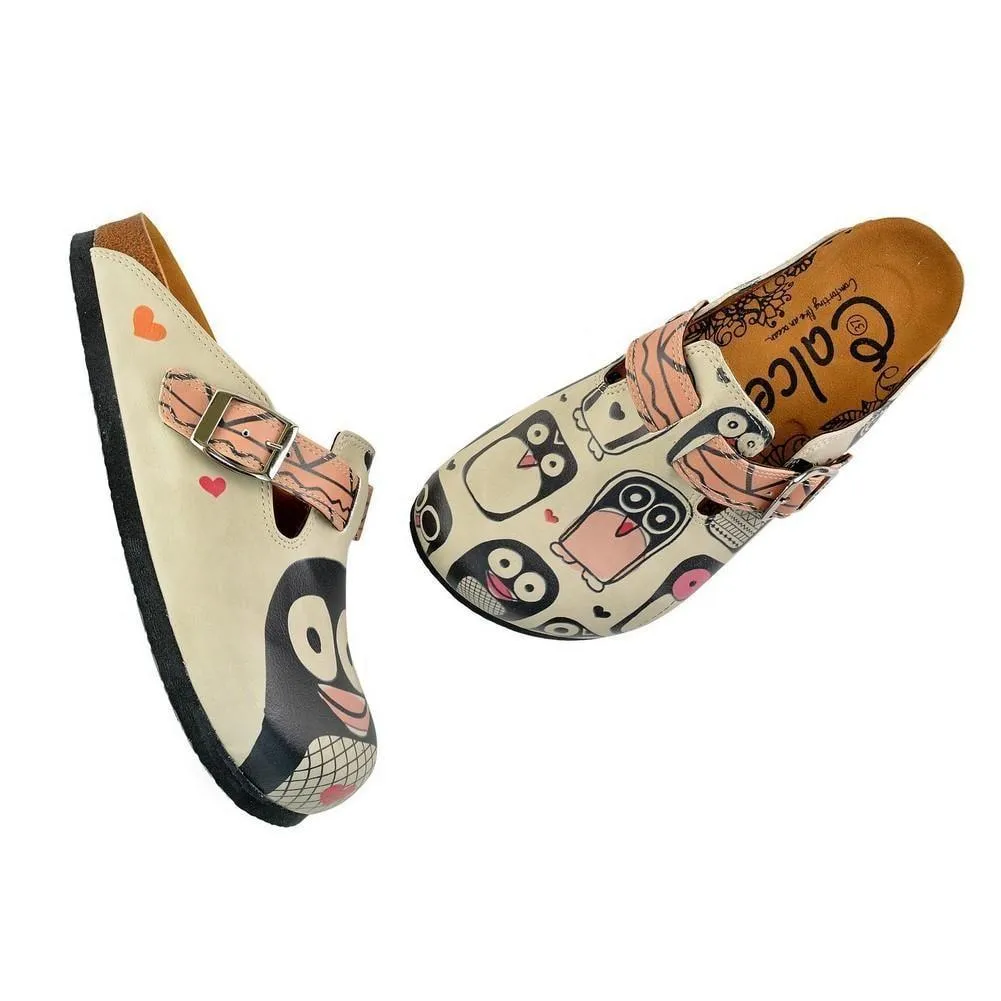 Light Pink, Black Striped and Black Cute Penguins Patterned Clogs - CAL347