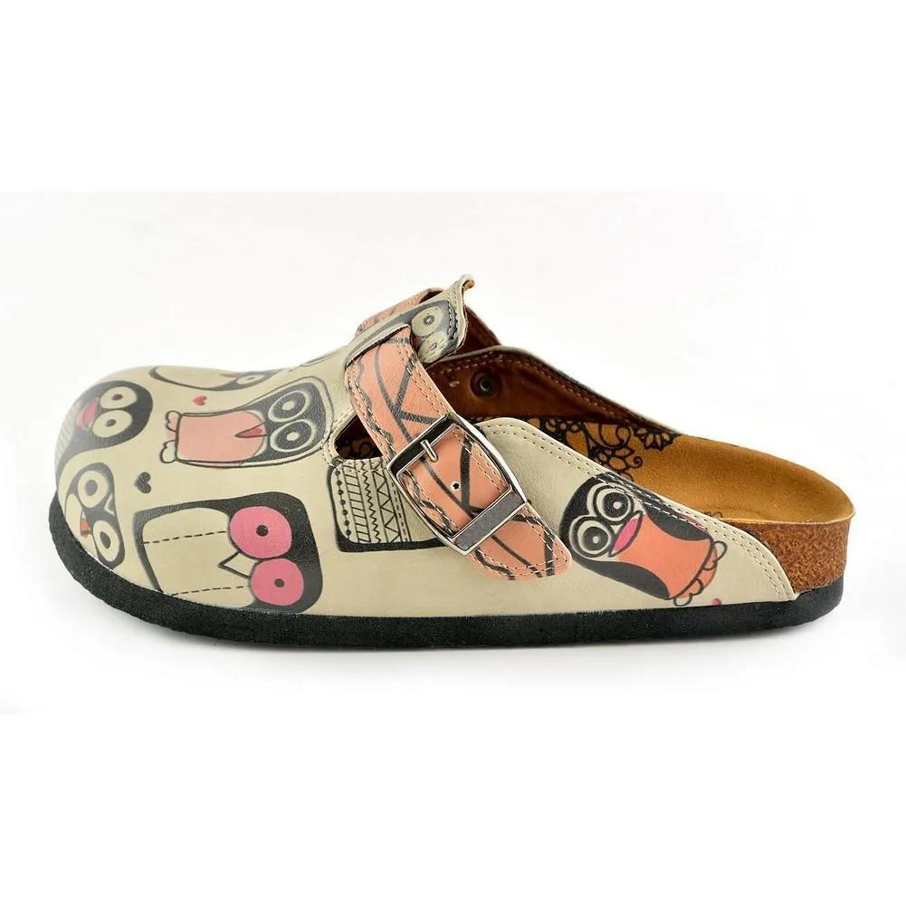 Light Pink, Black Striped and Black Cute Penguins Patterned Clogs - CAL347