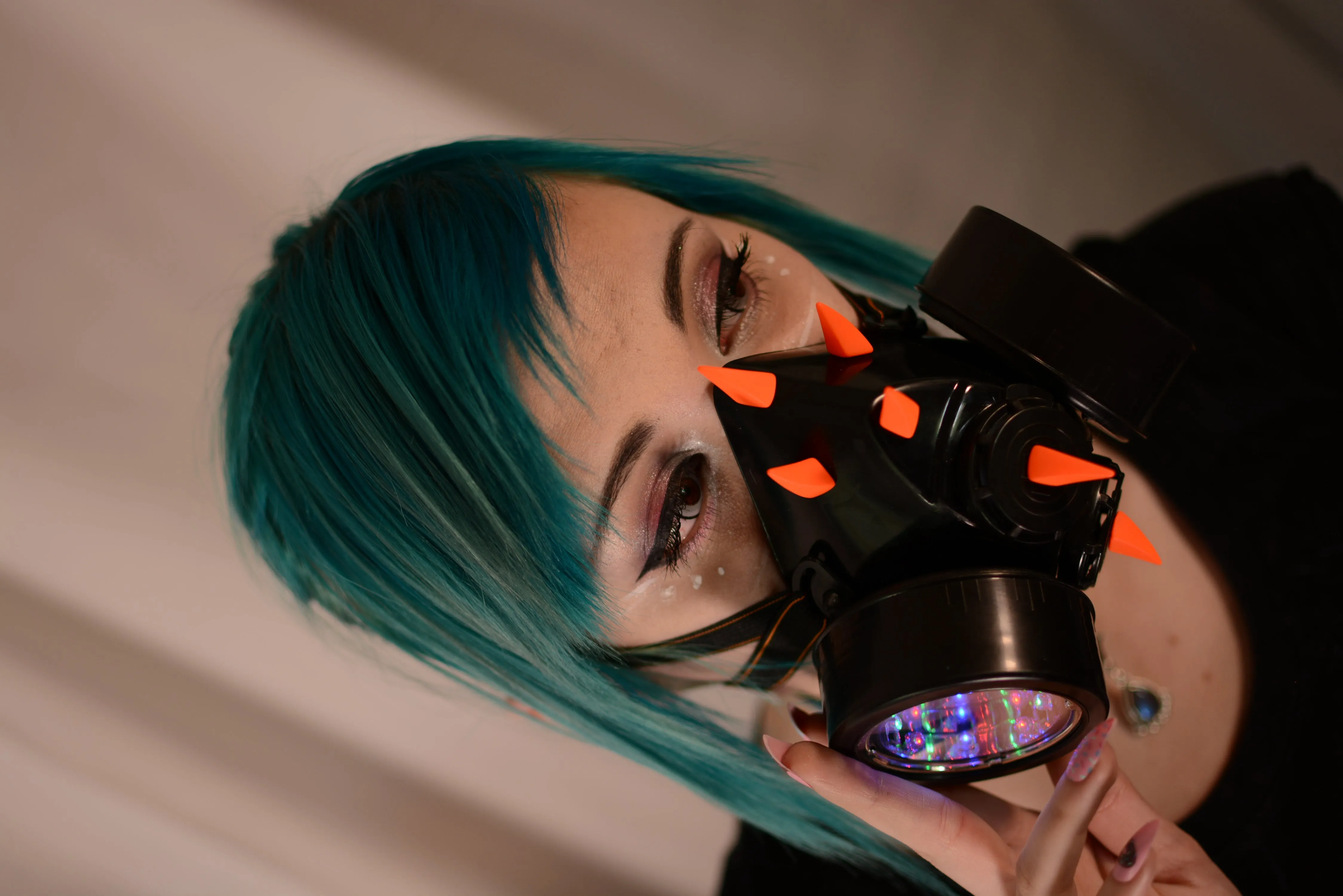 Light Up LED Curved Orange Spike Gas Mask