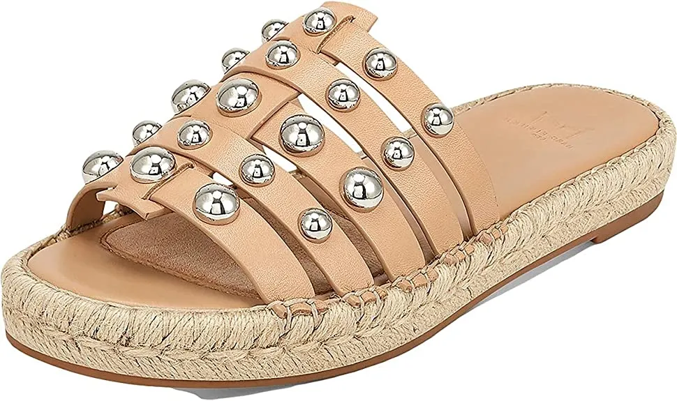 Marc Fisher LTD Womens Tamie Leather Slide Sandals Beige 7.5 Medium (B,M)