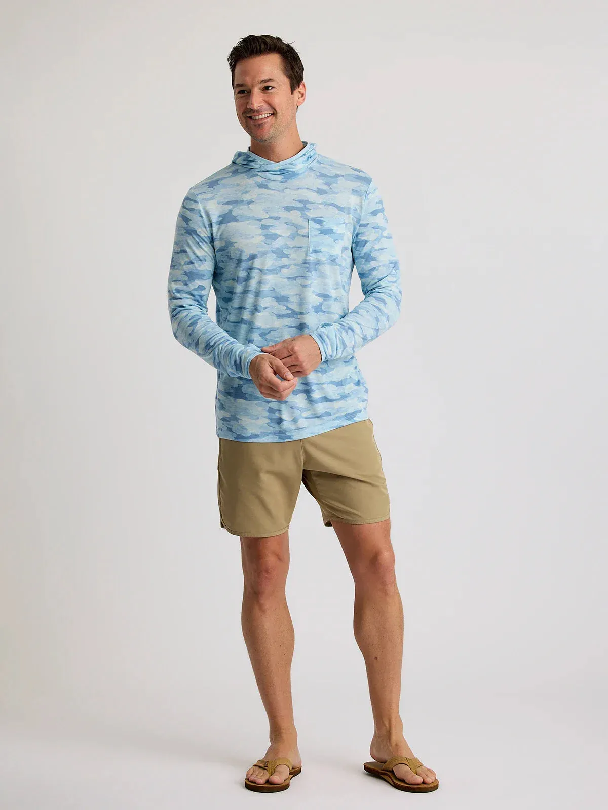 Men's Bamboo Lightweight Hoodie - Seasmoke Camo / Surf Blue