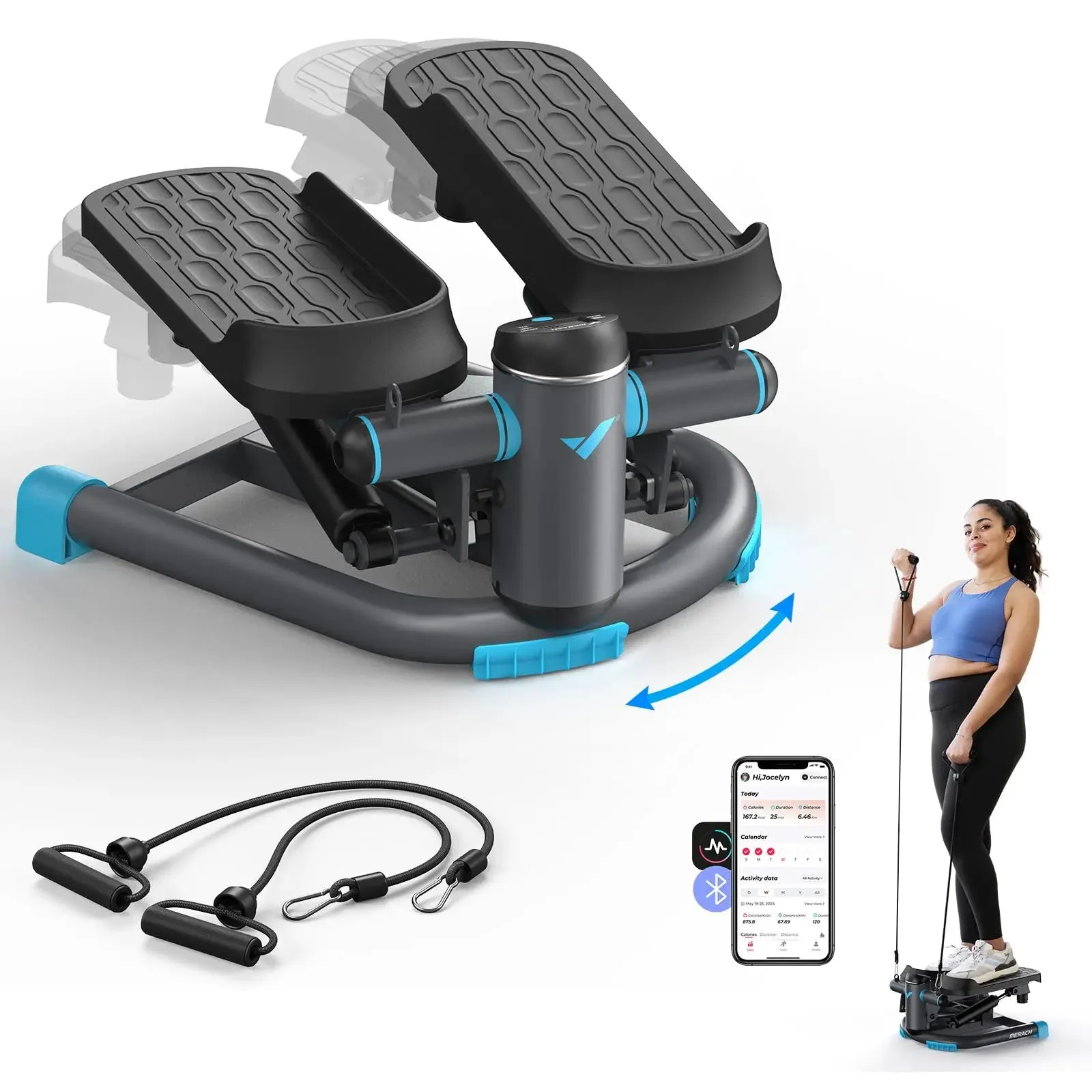 MERACH Dual-Action Stepper with Resistance Bands