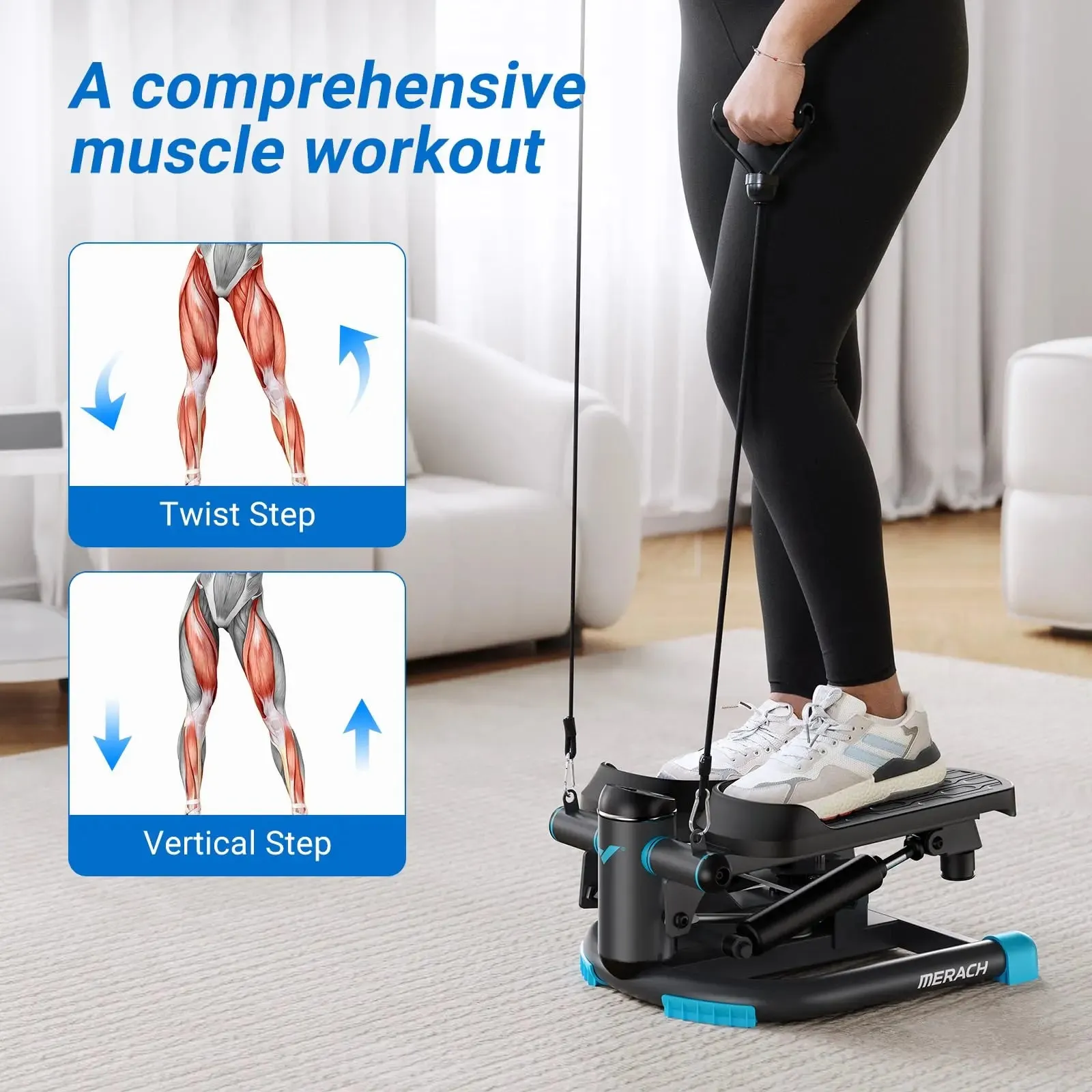 MERACH Dual-Action Stepper with Resistance Bands