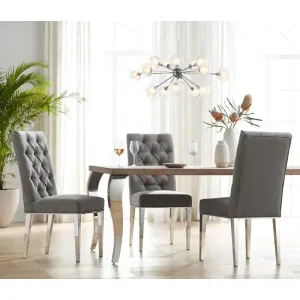 Mid Century Modern Wooden Dining Set with Gray Chairs