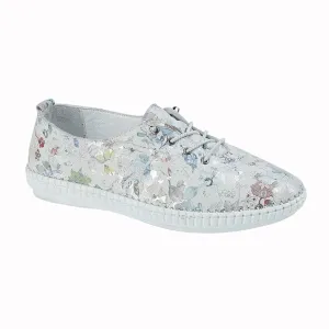 Mod Comfys Women's Softie Leather Plimsoll White Floral